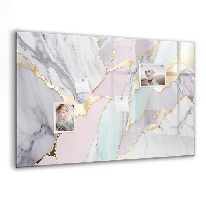 Tabla magnetica, Coloray, Model de marmura, Multicolor, 90 x 60 cm, Magneti, Marker negru, 010640700060300088291