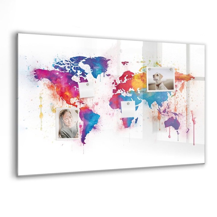 Tabla magnetica, Coloray, harta lumii, Multicolor, 90 x 60 cm, Magneti, Marker negru, 010640700060300088261