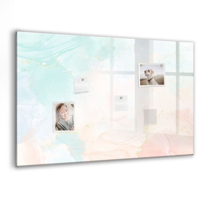 Tabla magnetica, Coloray, Marmura de acuarela, Multicolor, 90 x 60 cm, Magneti, Marker negru, 010640700060300088259