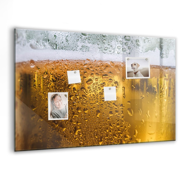 Tabla magnetica, Coloray, O halba de bere, Galben, 90 x 60 cm, Magneti, Marker negru, 010640700060300028075