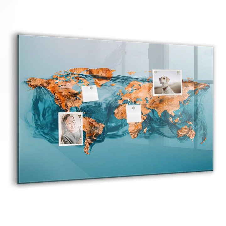Tabla magnetica, Coloray, Harta lumii abstractiei, Turcoaz, 90 x 60 cm, Magneti, Marker negru, 010640700060300088264