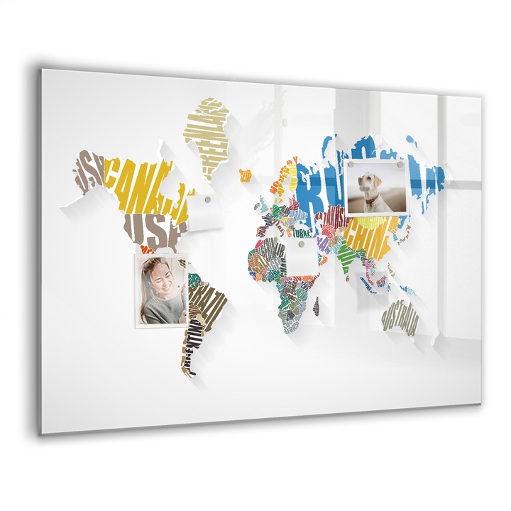 Mágneses tábla, Coloray, Szöveges világtérkép, Többszínű, 100x70 cm, Fekete marker, 00088247