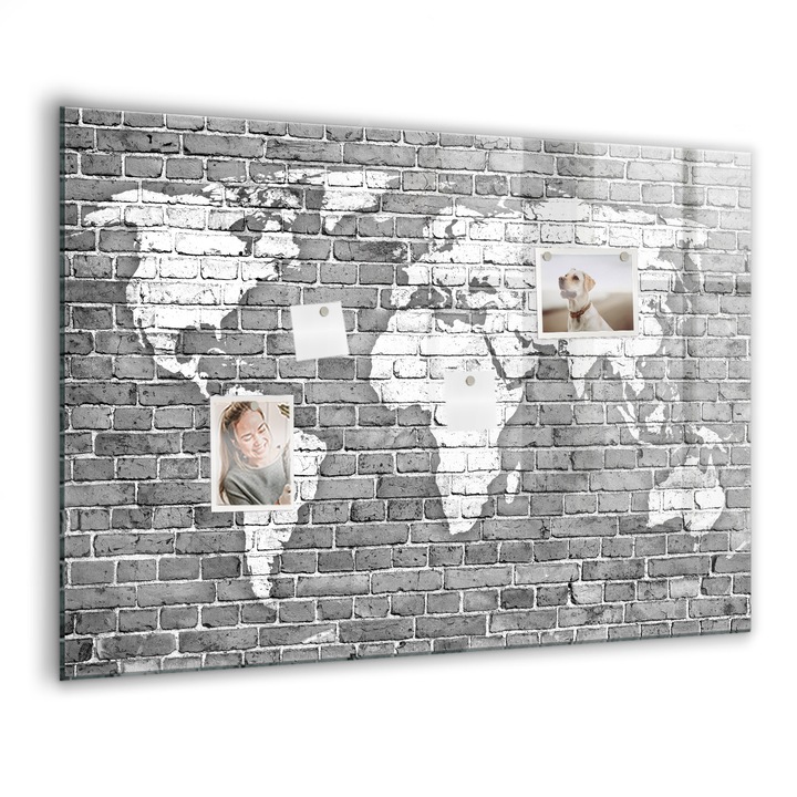 Mágneses tábla, Coloray, Világtérkép téglán, Többszínű, 100x70 cm, Fekete marker, 00088325