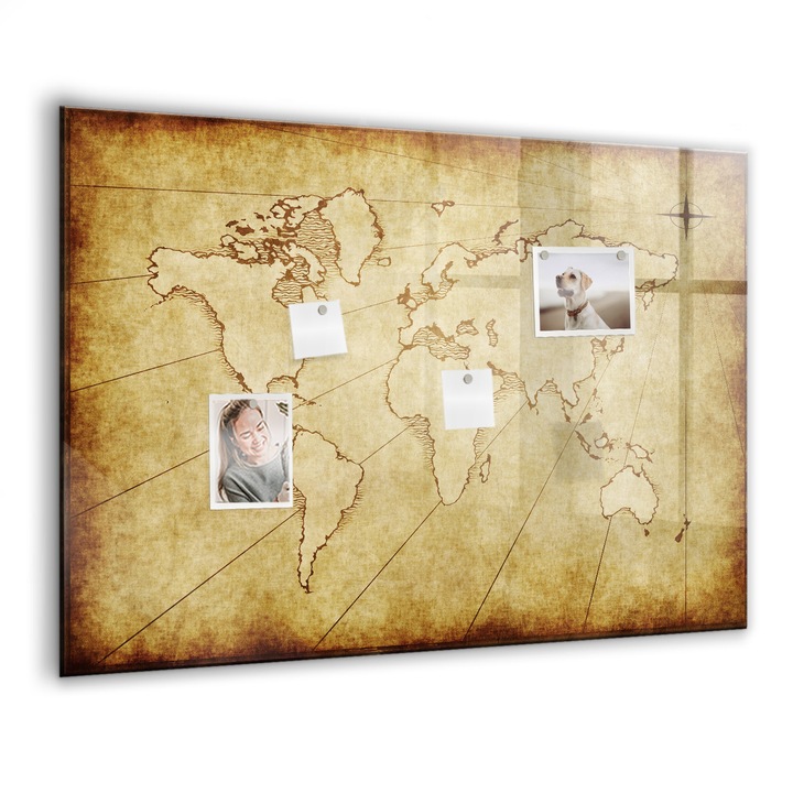 Mágneses tábla, Coloray, Régi világtérkép, Sárga, 100x70 cm, Fekete marker, 00088729