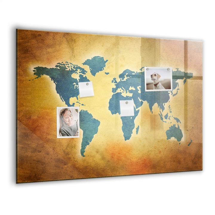 Mágneses tábla, Coloray, Régi világtérkép, Többszínű, 100x70 cm, Fekete marker, 00088441