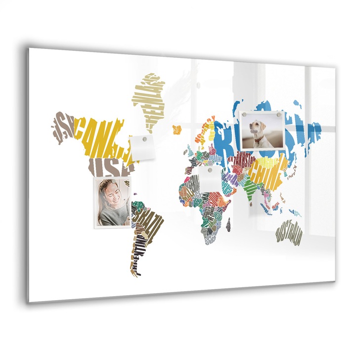 Mágneses tábla, Coloray, Szöveges világtérkép, Többszínű, 100x70 cm, Fekete marker, 00088246