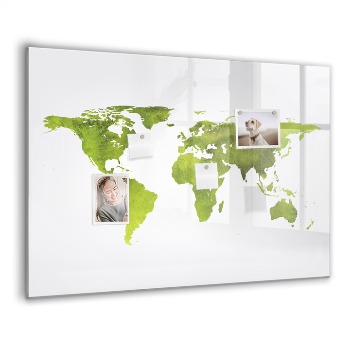 Mágneses tábla, Coloray, Akvarell világtérkép, Zöld, 100x70 cm, Fekete marker, 00088228