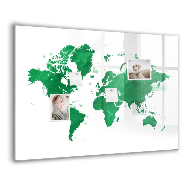Mágneses tábla, Coloray, Zöld világtérkép, Zöld, 100x70 cm, Fekete marker, 00088221