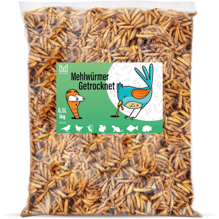 Larve de muste albe uscate, hrana pentru koi, rozatoare, arici, pasari, reptile, pesti, Mersjo 6.5l 1kg