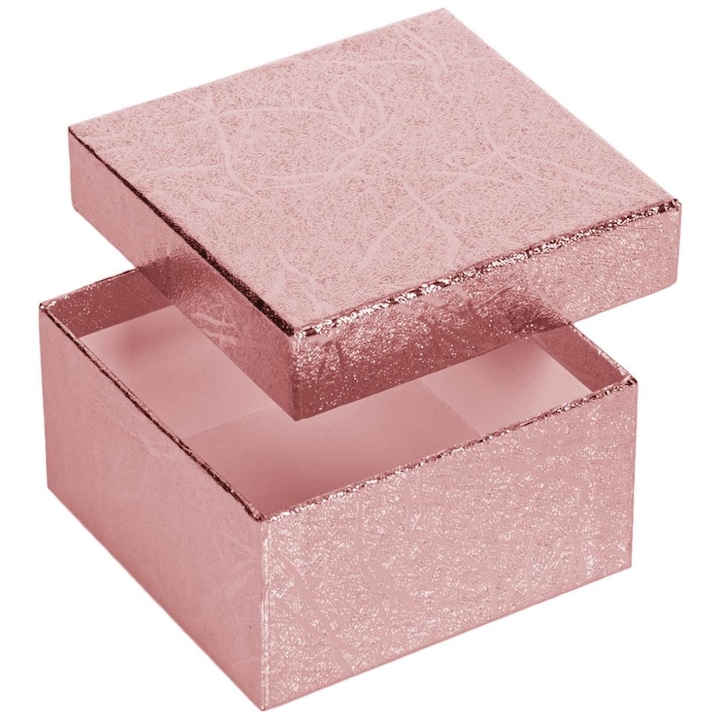 Cutie cadou roz metalizat, Carton, 8.5x8.5x4.5 cm