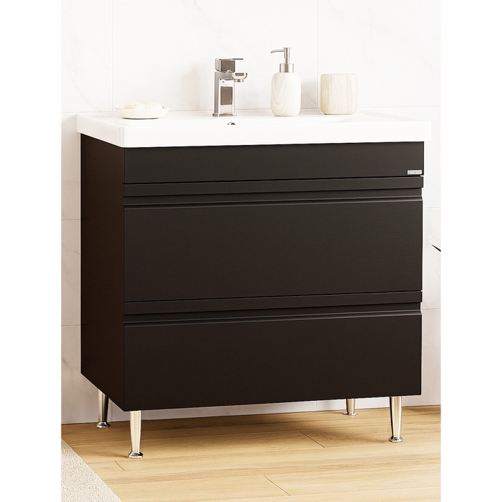 Baza si lavoar Badenmob, seria 786, cu sertare, 80x45.5x83cm, Negru