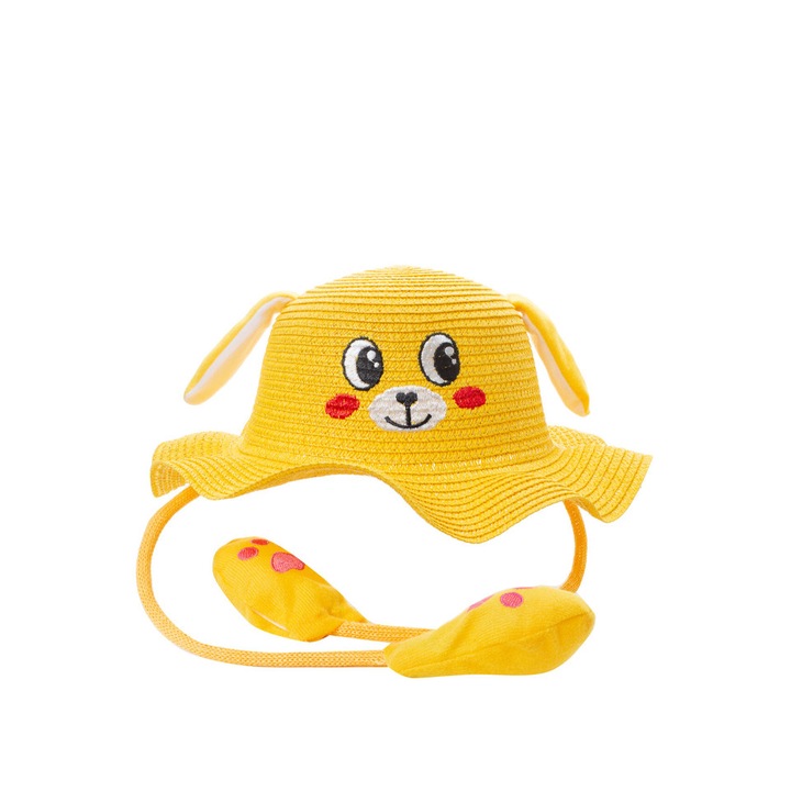 Palarie pentru copii, Agrafka, model D-2, cu fata de caine si urechi rabatabile, Galben