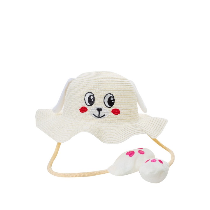 Palarie pentru copii, Agrafka, model D-6, cu fata de caine si urechi rabatabile, Bej