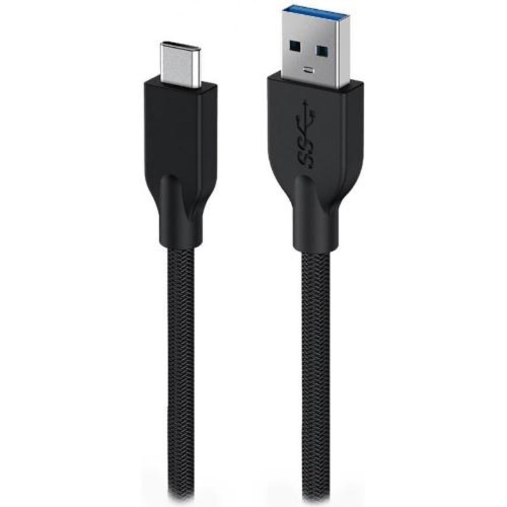 Cablu alimentare si date Genius, pentru smartphone, USB 3.0 (T) la USB 3.1 Type-C (T), QC 3.0, 1m, braided nylon, negru