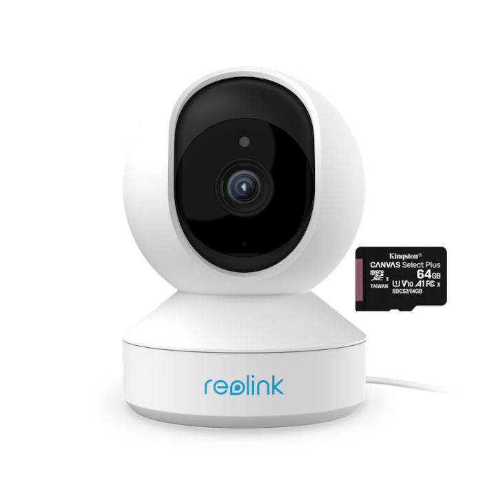 Pachet camera de supraveghere cu Card MicroSD 64 GB, Reolink E1 Pro-V2 WIFI, rezolutie 4MP