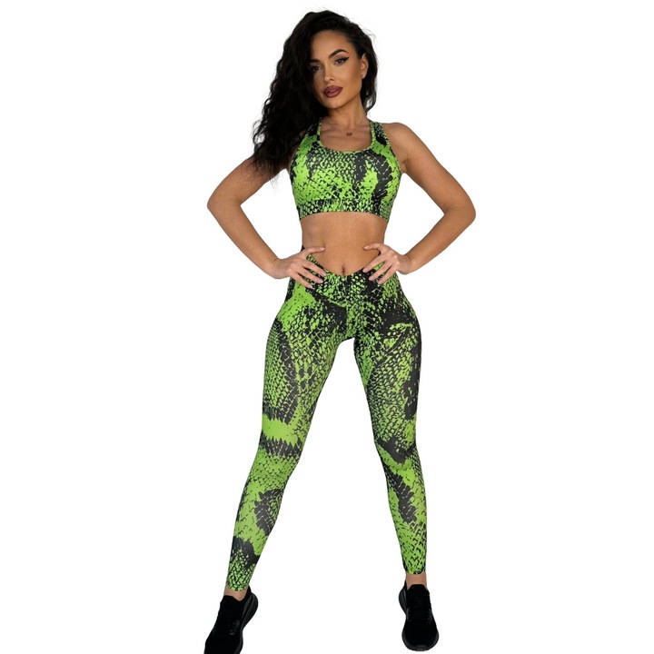 Set colanti si bustiera sport WildFashion, Poliester/Nylon, Verde, Verde