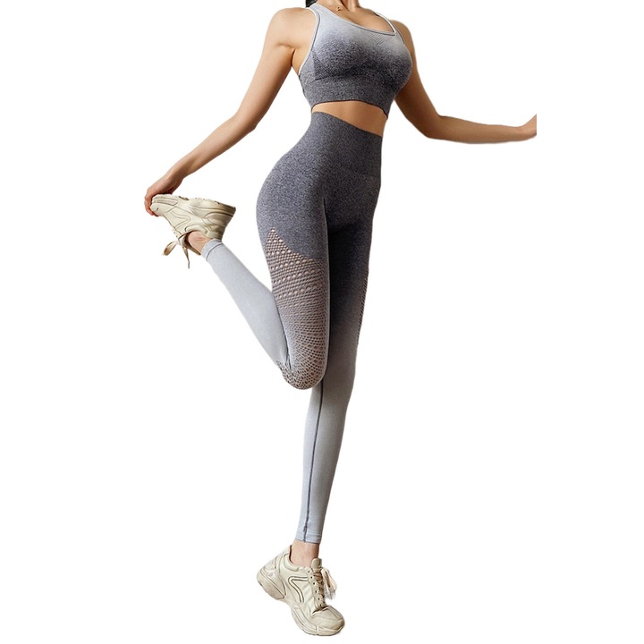 Set bustiera si colanti sport WildFashion, Poliester, Gri, Gri