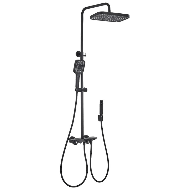 Coloana de dus cu afisaj digital de temperatura, negru mat, cu efect de ploaie