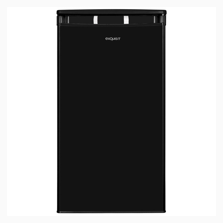 Mini frigider Exquisit, H 84.3 cm, capacitate 75 litri, undercounter, usa reversibila, control temperatura, compartiment pentru legume/fructe, ideal pentru HoReCa/birou/rulota, iluminat interior LED, picioare ajustabile, negru