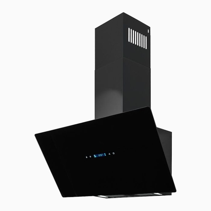 Hota decorativa Exquisit, latime 30 cm, putere de absorbtie 392 m³/h​​​​​​​, 3 trepte de viteze, panou de control touch, iluminare LED 7 culori, functie de recirculare si evacuare a aerului, filtru de carbon, timer, negru