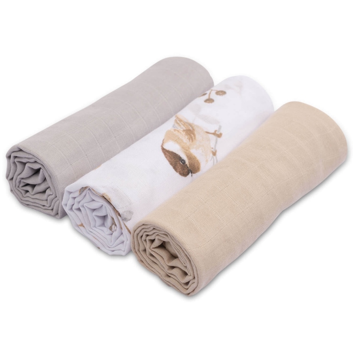 Set 3 paturici muselina soft Kidizi Birds, 78x78 cm, 100% bumbac