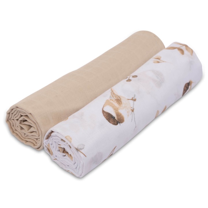 Set 2 paturici muselina 120x120 cm Kidizi® Birds, 100% bumbac