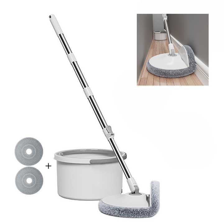 Mop Rotativ Dreamramp, Auto-Spalare, 2 Rezerve, Curata Plinte & Colturi, Compartimente Apa Curata & Murdara, Robinet de Scurgere