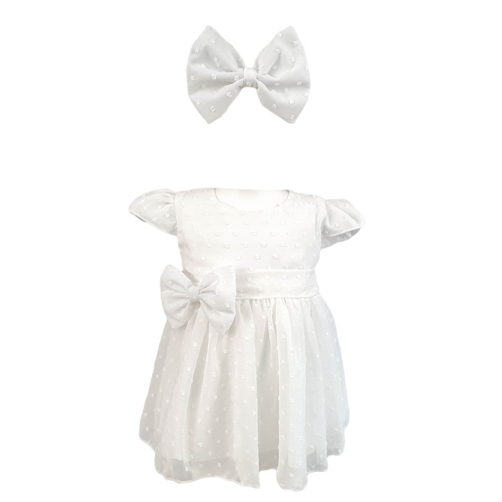 Set rochita si bentita botez 2 piese albe, varsta 6-9 luni