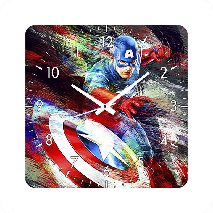 Стенен часовник Капитан Америка, безшумен, 30х30 см