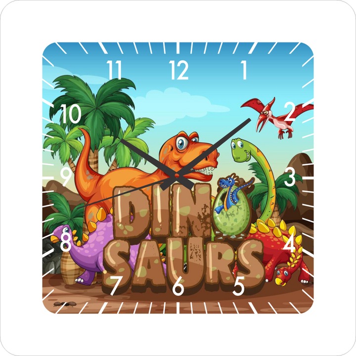 Стенен часовник Динозаври, безшумен, 30х30 см