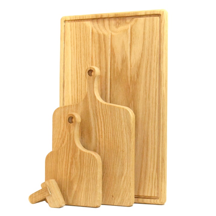 Set de 3 tocatore de bucatarie premium din lemn masiv de stejar cu suport