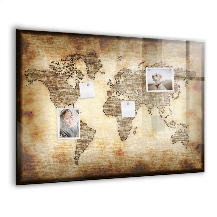 Mágneses tábla, Coloray, Régi világtérkép, Barna, 100x70 cm, Fekete marker, 00088392