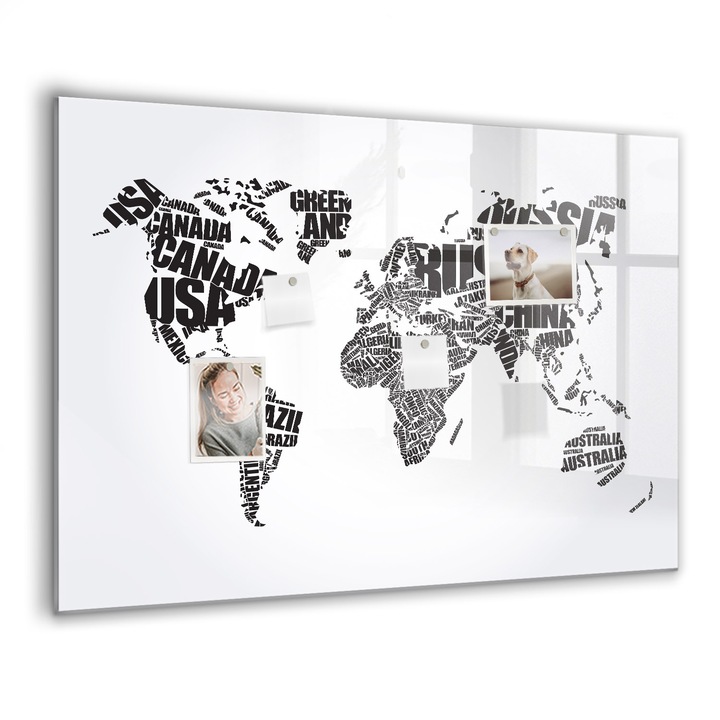 Mágneses tábla, Coloray, Világtérkép feliratokkal, Többszínű, 100x70 cm, Fekete marker, 00088203