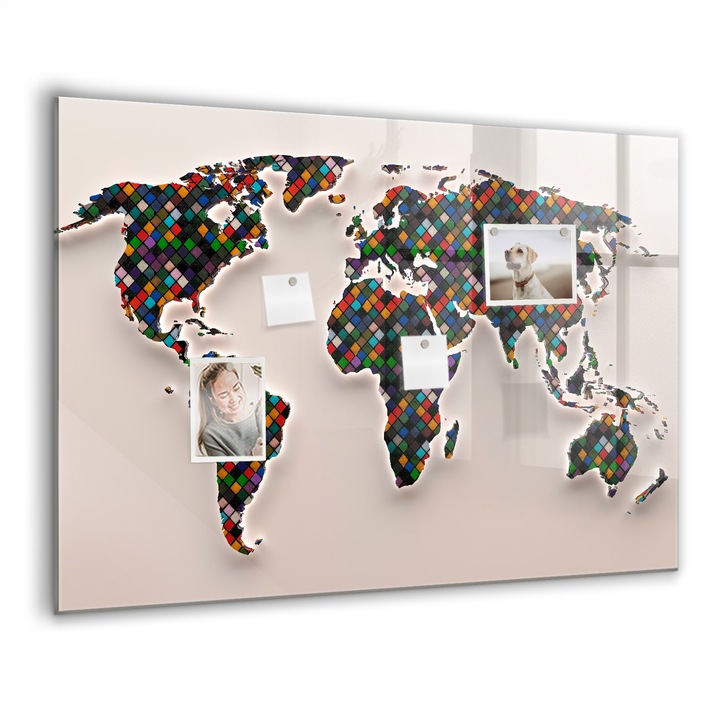 Mágneses tábla, Coloray, Absztrakt világtérkép, Többszínű, 100x70 cm, Fekete marker, 00088783