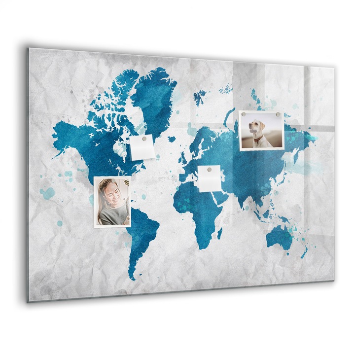 Tabla magnetica, Coloray, harta lumii, Albastru, 100 x 70 cm, Magneti, Marker negru, 010640700030300088744