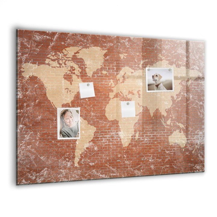 Mágneses tábla, Coloray, Világtérkép téglán, Barna, 100x70 cm, Fekete marker, 00088731