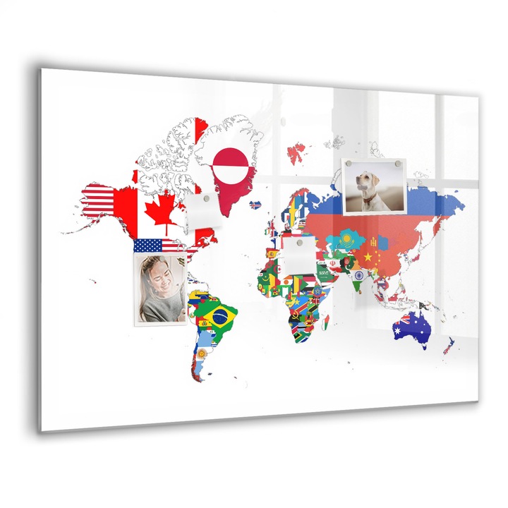 Tabla magnetica, Coloray, Harta steagurilor nationale, Alb, 100 x 70 cm, Magneti, Marker negru, 010640700030300088726