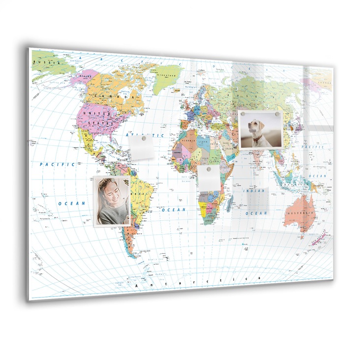 Tabla magnetica, Coloray, Harta lumii politice, Multicolor, 100 x 70 cm, Magneti, Marker negru, 010640700030300088690