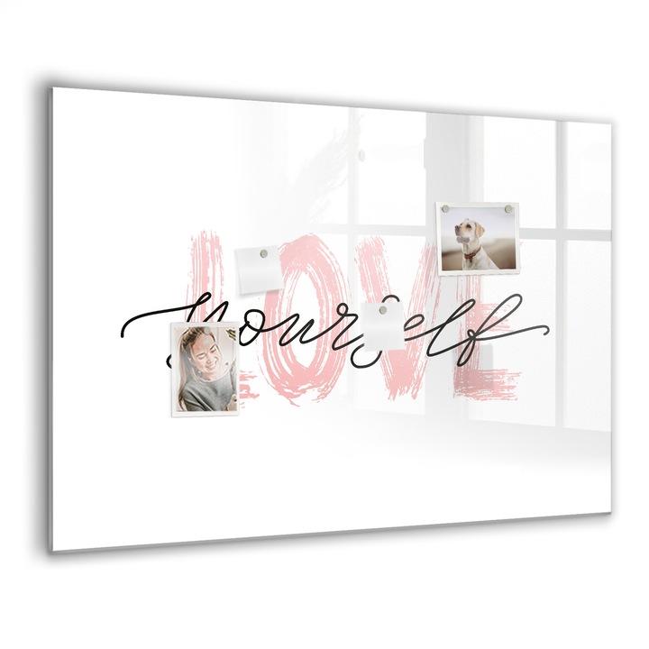 Tabla magnetica, Coloray, Inscriptia te iubeste pe tine insuti, Alb, 100 x 70 cm, Magneti, Marker negru, 010640700030300088646