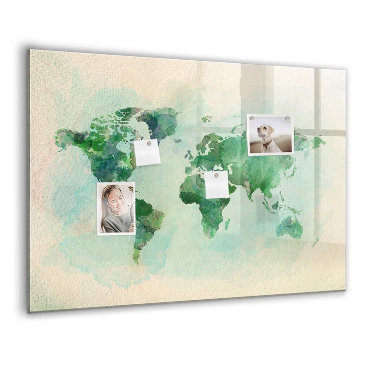 Tabla magnetica, Coloray, Harta lumii de acuarela, Verde, 100 x 70 cm, Magneti, Marker negru, 010640700030300088637