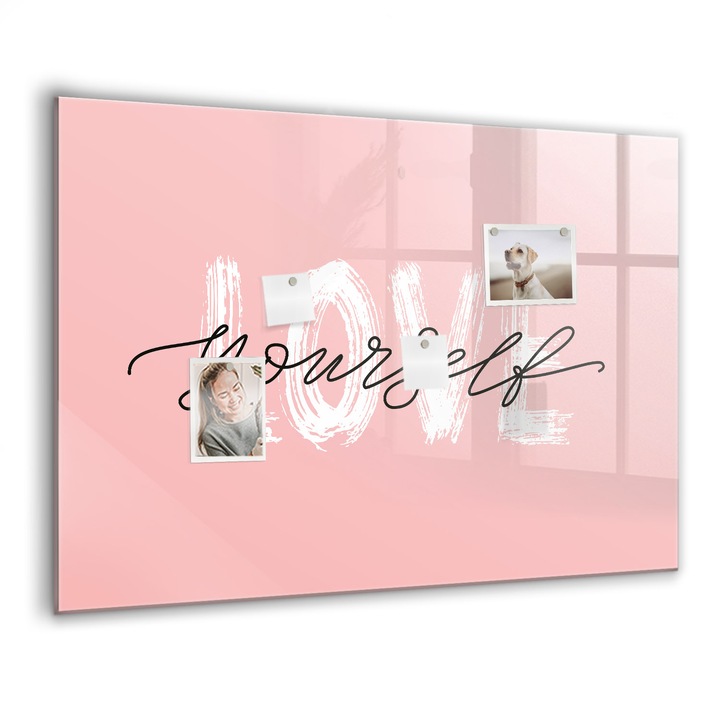 Tabla magnetica, Coloray, Inscriptia te iubeste pe tine insuti, Roz, 100 x 70 cm, Magneti, Marker negru, 010640700030300088632