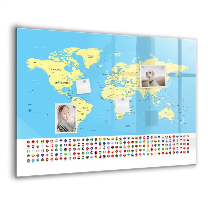 Mágneses tábla, Coloray, Klasszikus világtérkép, Többszínű, 100x70 cm, Fekete marker, 00088603