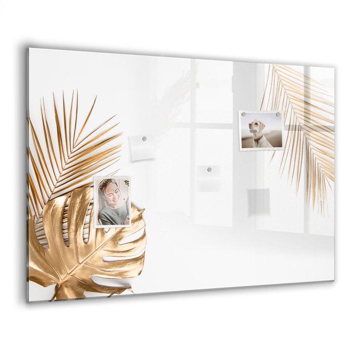 Mágneses tábla, Coloray, Trópusi levelek, Aranyszín, 100x70 cm, Fekete marker, 00088593