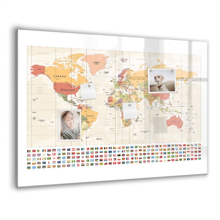 Mágneses tábla, Coloray, Világtérkép tervezés, Narancssárga, 100x70 cm, Fekete marker, 00088605