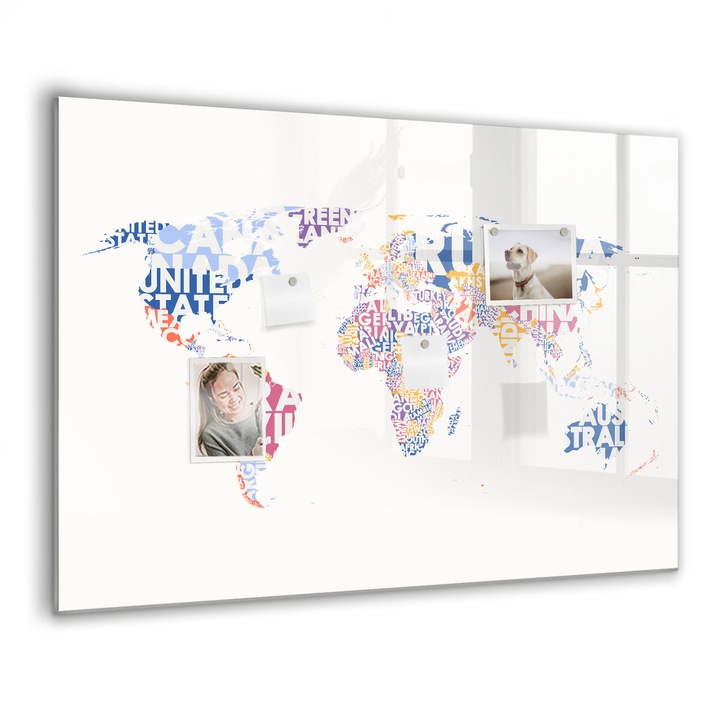 Mágneses tábla, Coloray, Világtérkép országok, Többszínű, 100x70 cm, Fekete marker, 00088566