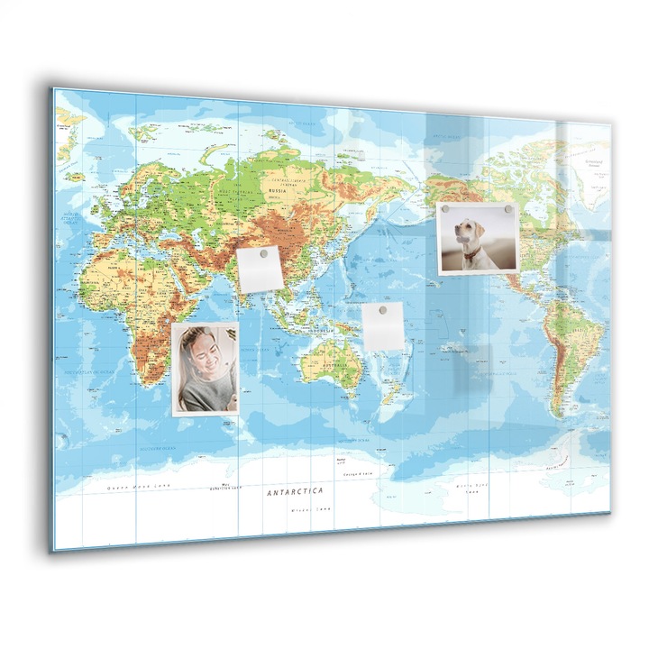 Tabla magnetica, Coloray, Harta fizica a lumii, Multicolor, 100 x 70 cm, Magneti, Marker negru, 010640700030300088520