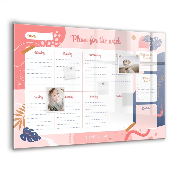 Mágneses tábla, Coloray, Heti tervező, Többszínű, 100x70 cm, Fekete marker, 00088505