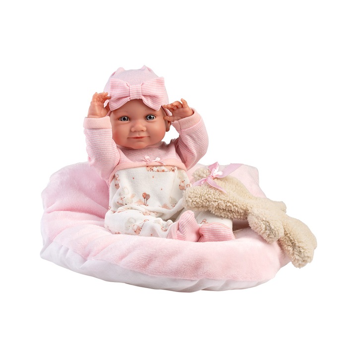 Llorens baba, Nica, rózsaszín bolyhos párnával, 40 cm