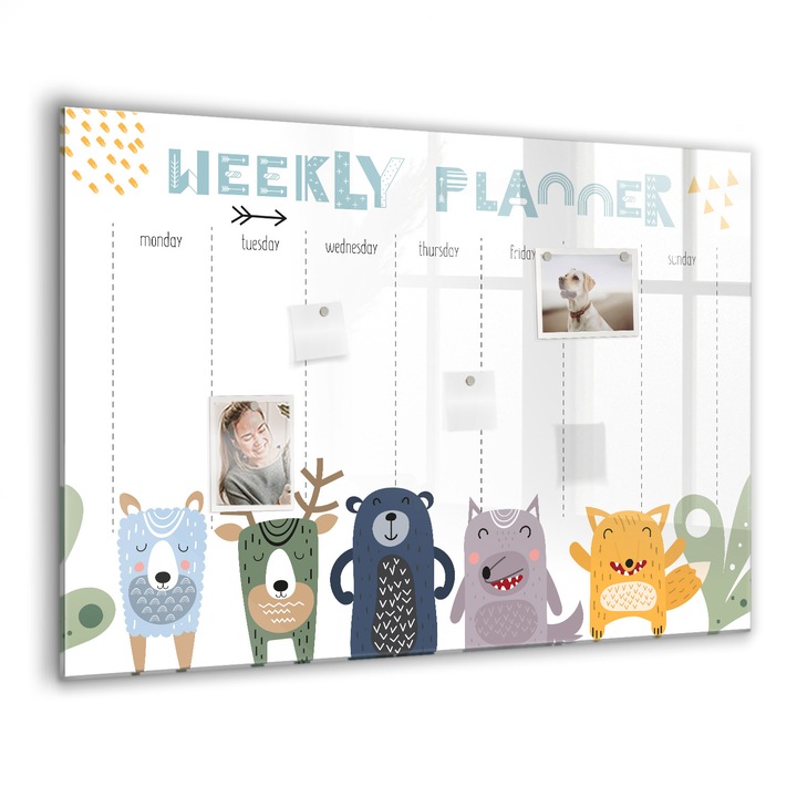 Tabla magnetica, Coloray, Planificator saptamanal pentru copii, Multicolor, 100 x 70 cm, Magneti, Marker negru, 010640700030300088482