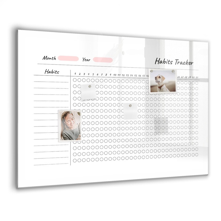 Mágneses tábla, Coloray, Szokáskövetés, Fehér, 100x70 cm, Fekete marker, 00088507